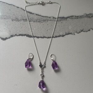 NRT Silver and Purple Necklace Set